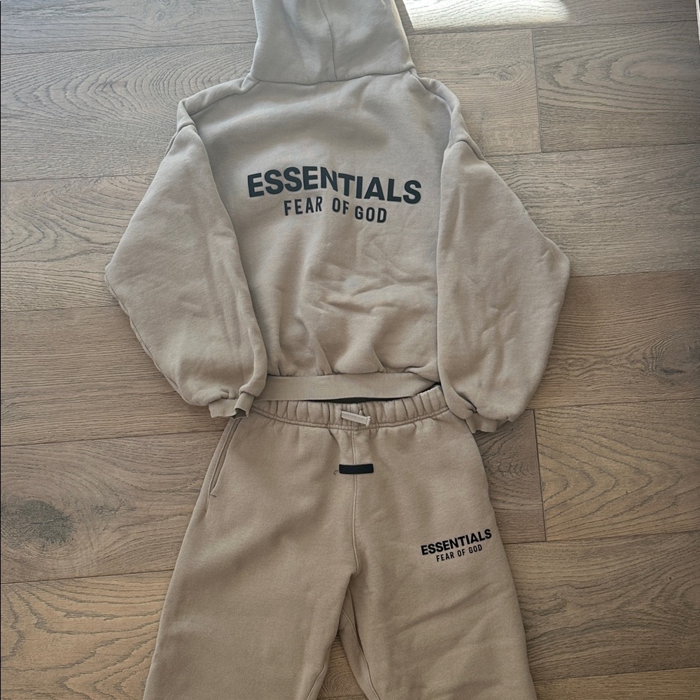 Essentials Fear of God Tan Hoodie and Sweatpants Set Kids Size 10